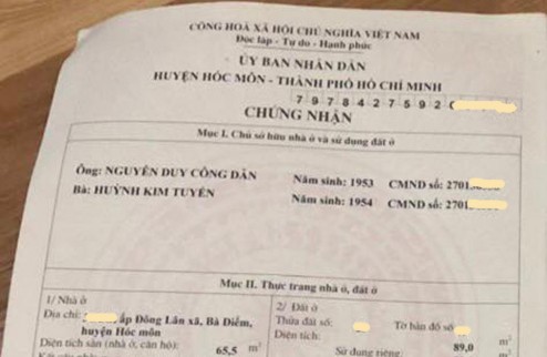 Bán nhà Nguyễn Thị Huê Xã Bà Điểm Huyện Hóc Môn, ngang 5m, giá giảm còn 3.x tỷ